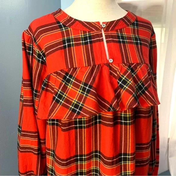J. Crew Ruffle Popover Top in Festive Plaid - Picture 8 of 9